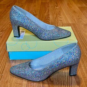 Life Stride Claire Silver Glitz Pump 3" Size 10